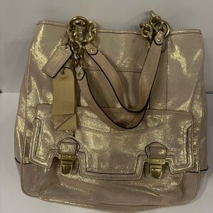 Coach Metallic Gold and Tan Shoulder Bag